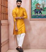 Yellow color graceful partywear kurta payjama for mens ceremonial looks