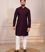 Wine color embroidery work ceremonial ethnic kurta payjama for men's