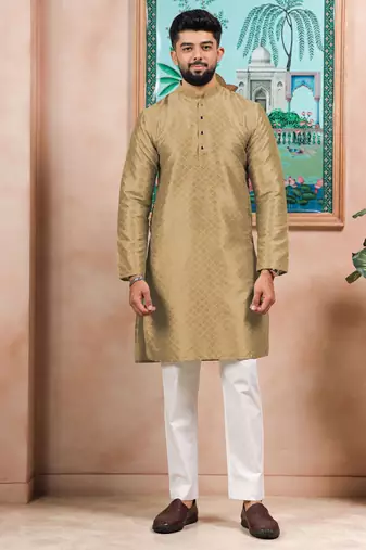 Chikoo color graceful partywear kurta payjama for mens ceremonial looks