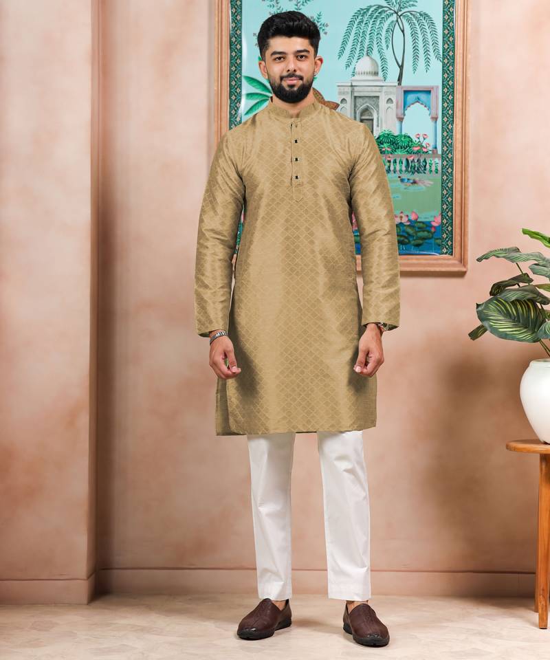Chikoo color graceful partywear kurta payjama for mens ceremonial looks
