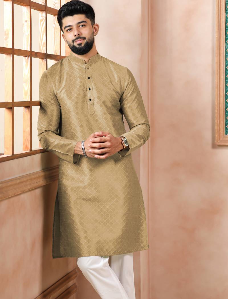 Chikoo color graceful partywear kurta payjama for mens ceremonial looks