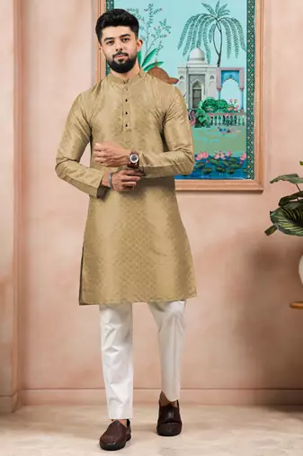 Chikoo color graceful partywear kurta payjama for mens ceremonial looks