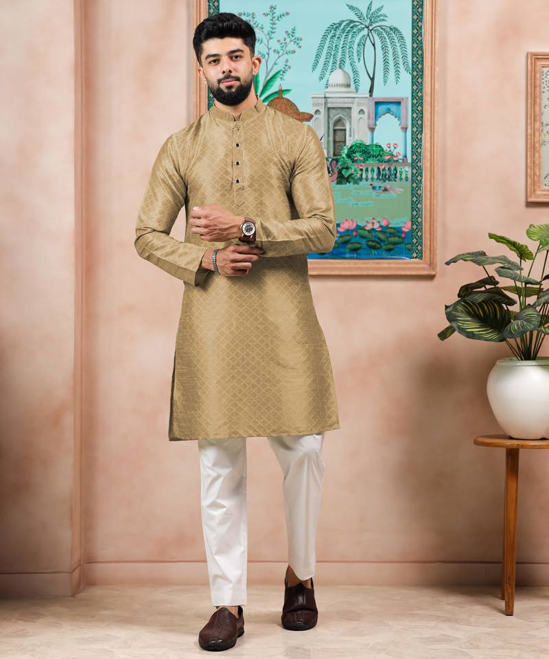 Chikoo color graceful partywear kurta payjama for mens ceremonial looks