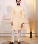 Cream color embroidery work ceremonial ethnic kurta payjama for men's