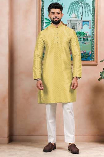 Lemon color graceful partywear kurta payjama for mens ceremonial looks