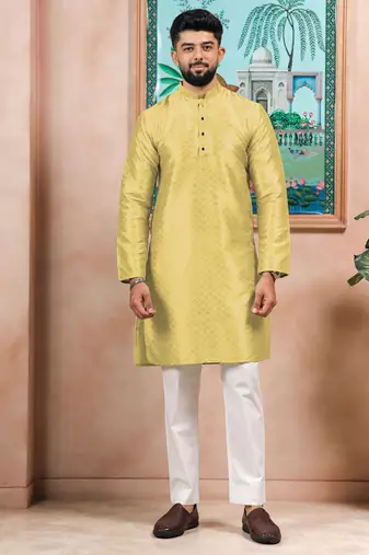 Lemon color graceful partywear kurta payjama for mens ceremonial looks