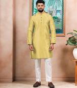 Lemon color graceful partywear kurta payjama for mens ceremonial looks