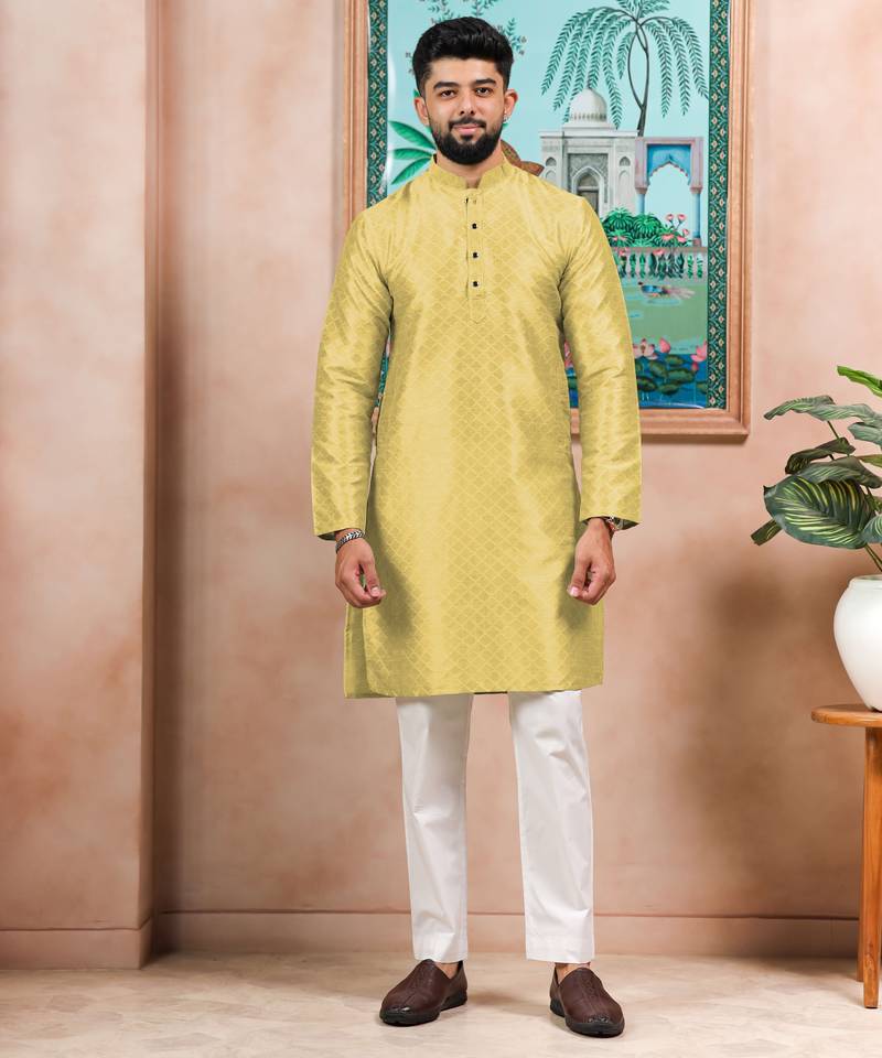 Lemon color graceful partywear kurta payjama for mens ceremonial looks