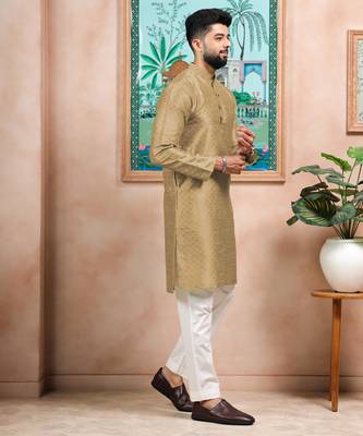 Chikoo color graceful partywear kurta payjama for mens ceremonial looks 5