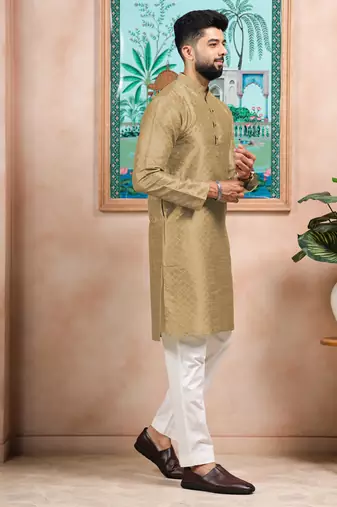 Chikoo color graceful partywear kurta payjama for mens ceremonial looks