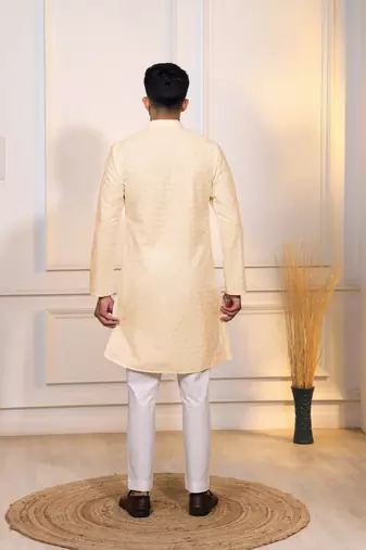 Cream color embroidery work ceremonial ethnic kurta payjama for men's