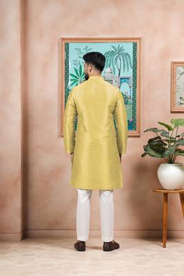 Lemon color graceful partywear kurta payjama for mens ceremonial looks 2