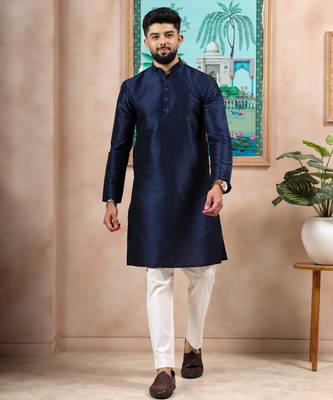 Navy blue color graceful partywear kurta payjama for mens ceremonial looks 1