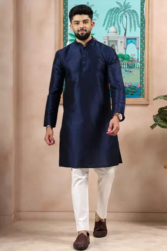 Navy blue color graceful partywear kurta payjama for mens ceremonial looks