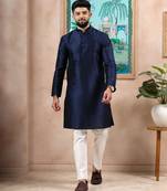 Navy blue color graceful partywear kurta payjama for mens ceremonial looks
