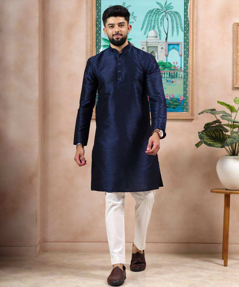 Navy blue color graceful partywear kurta payjama for mens ceremonial looks