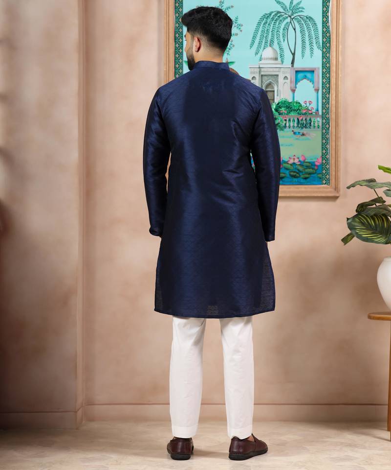 Navy blue color graceful partywear kurta payjama for mens ceremonial looks