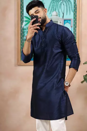 Navy blue color graceful partywear kurta payjama for mens ceremonial looks