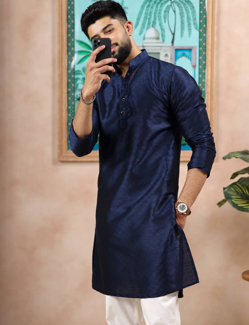 Navy blue color graceful partywear kurta payjama for mens ceremonial looks