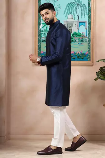 Navy blue color graceful partywear kurta payjama for mens ceremonial looks