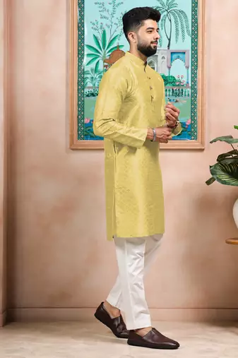 Lemon color graceful partywear kurta payjama for mens ceremonial looks
