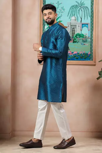 Teal color graceful partywear kurta payjama for mens ceremonial looks