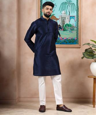 Navy blue color graceful partywear kurta payjama for mens ceremonial looks 6