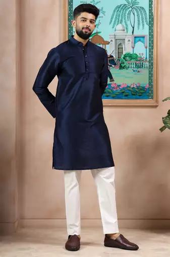 Navy blue color graceful partywear kurta payjama for mens ceremonial looks