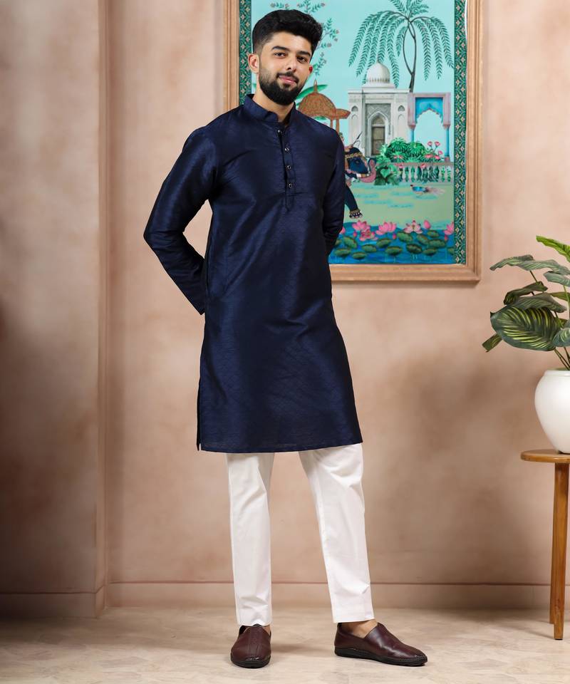 Navy blue color graceful partywear kurta payjama for mens ceremonial looks