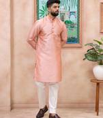 Pink color graceful partywear kurta payjama for mens ceremonial looks
