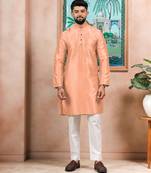 Peach color graceful partywear kurta payjama for mens ceremonial looks