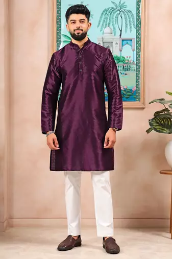 Wine color graceful partywear kurta payjama for mens ceremonial looks