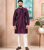 Wine color graceful partywear kurta payjama for mens ceremonial looks