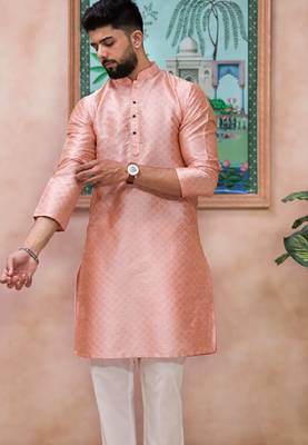 Pink color graceful partywear kurta payjama for mens ceremonial looks 3