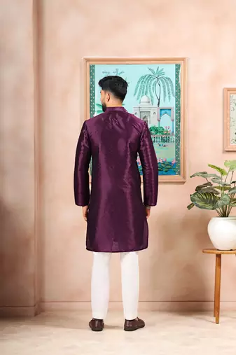 Wine color graceful partywear kurta payjama for mens ceremonial looks