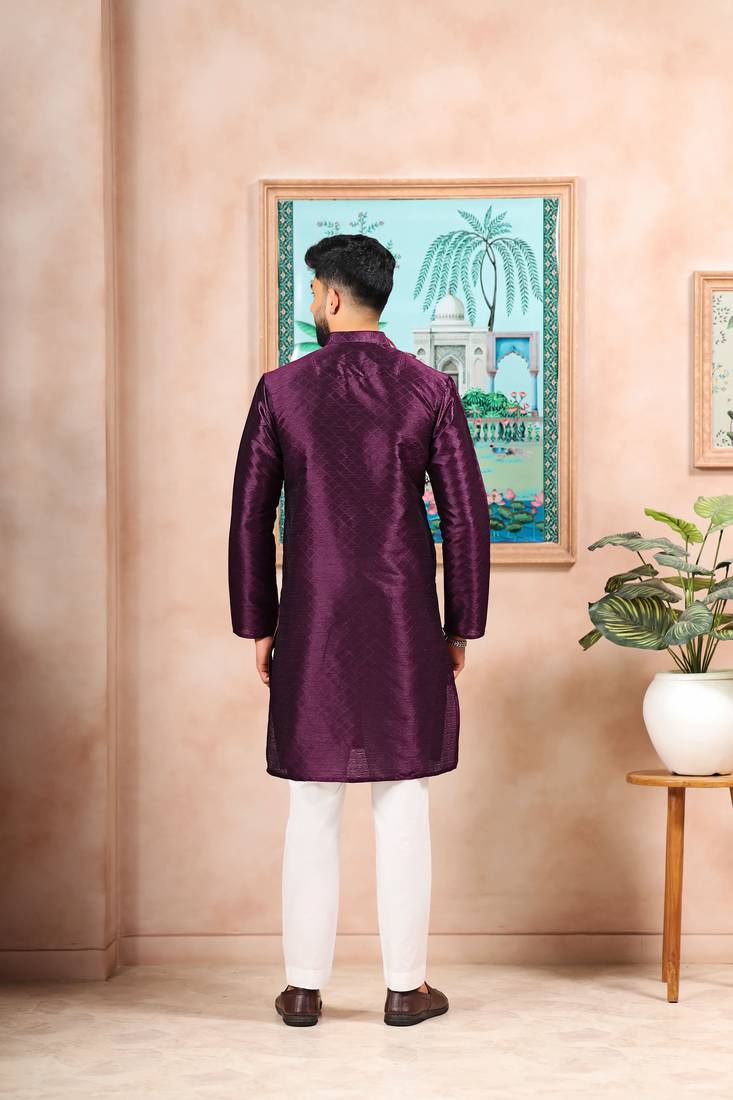 Wine color graceful partywear kurta payjama for mens ceremonial looks