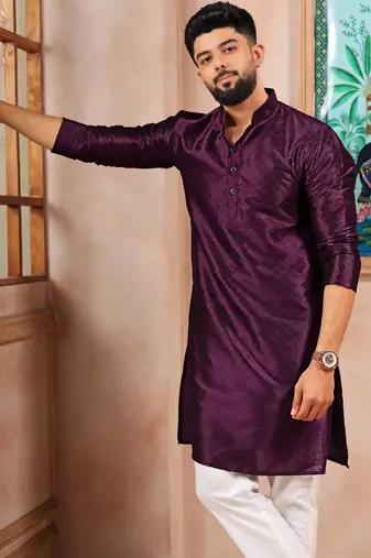 Wine color graceful partywear kurta payjama for mens ceremonial looks
