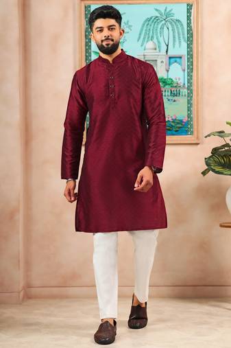 Maroon color graceful partywear kurta payjama for mens ceremonial looks