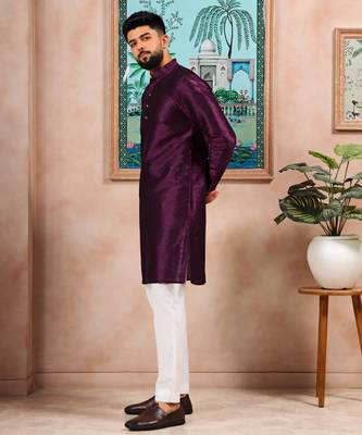 Wine color graceful partywear kurta payjama for mens ceremonial looks 5