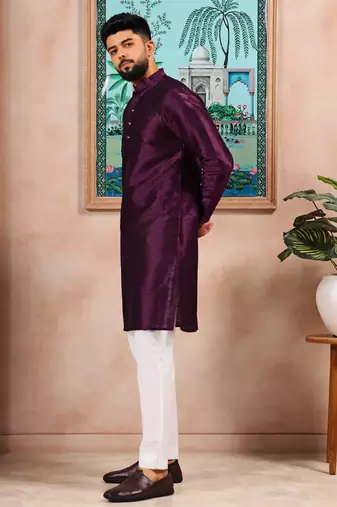 Wine color graceful partywear kurta payjama for mens ceremonial looks
