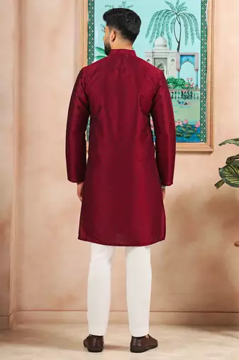 Maroon color graceful partywear kurta payjama for mens ceremonial looks