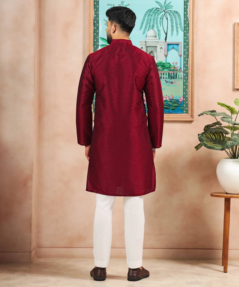 Maroon color graceful partywear kurta payjama for mens ceremonial looks