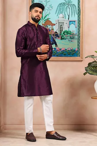Wine color graceful partywear kurta payjama for mens ceremonial looks