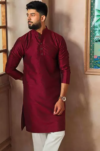 Maroon color graceful partywear kurta payjama for mens ceremonial looks