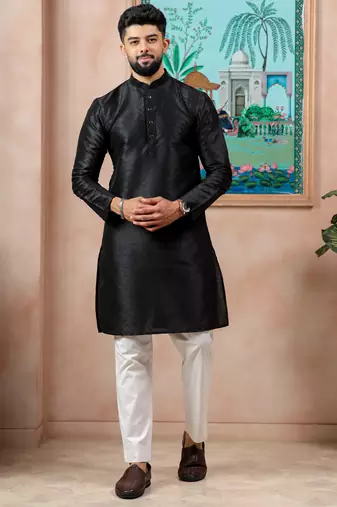Black color graceful partywear kurta payjama for mens ceremonial looks