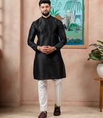 Black color graceful partywear kurta payjama for mens ceremonial looks