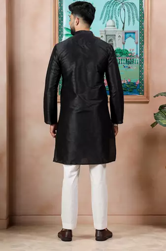 Black color graceful partywear kurta payjama for mens ceremonial looks