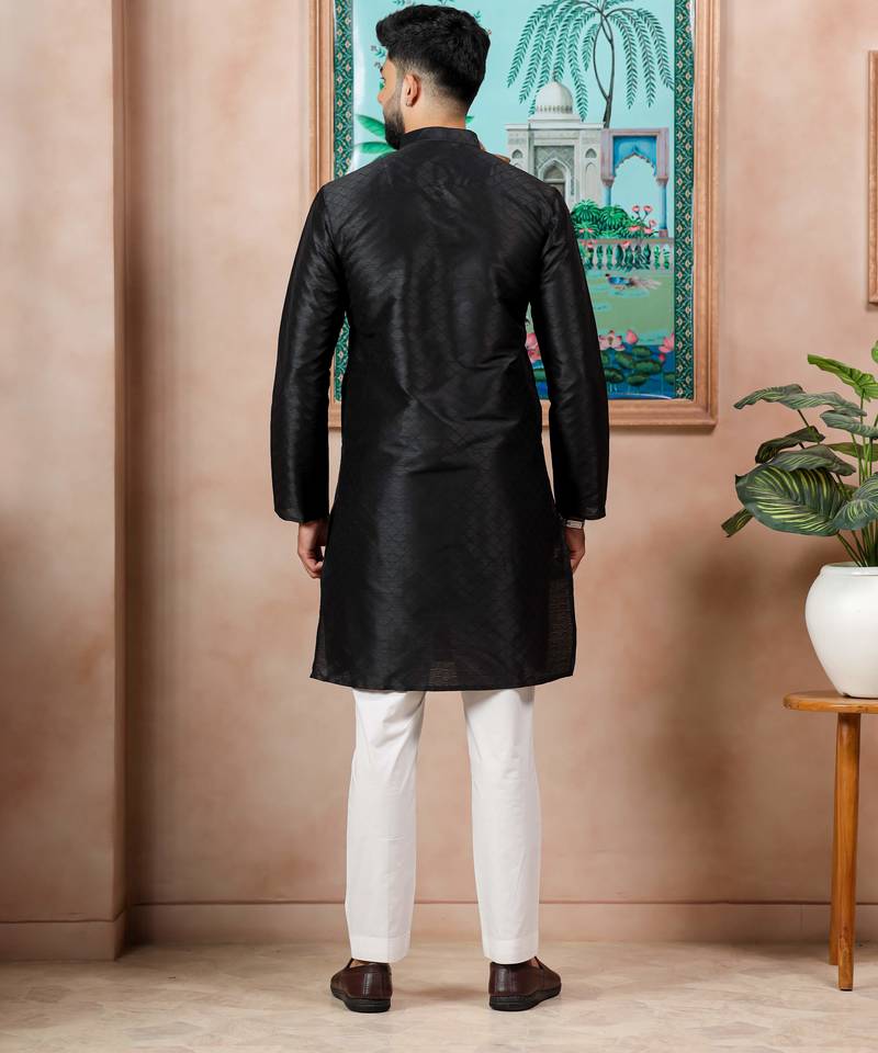 Black color graceful partywear kurta payjama for mens ceremonial looks