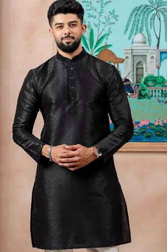 Black color graceful partywear kurta payjama for mens ceremonial looks