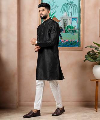 Black color graceful partywear kurta payjama for mens ceremonial looks 5